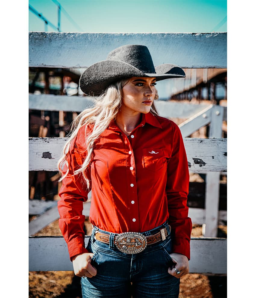 Ladies Long Sleeve Red Shirt - Circle L 