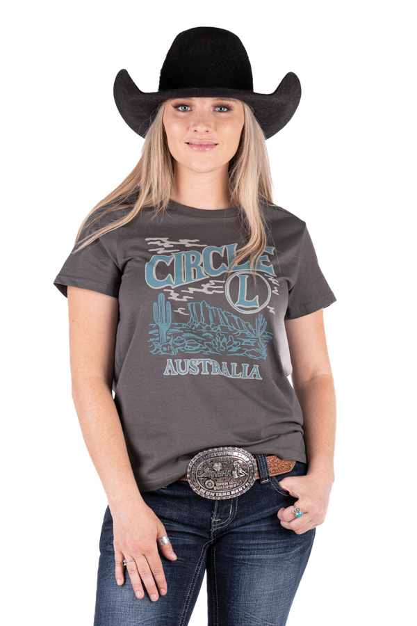 Circle L Ladies Cactus T-shirt - Charcoal - Circle L Australia