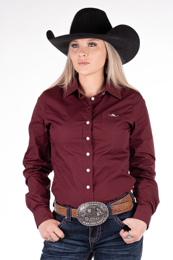 Ladies Burgundy Long Sleeve Shirt - Circle L Australia