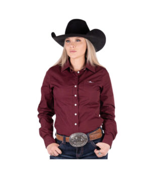 Circle L Ladies Burgundy Long Sleeve Fitted Arena Shirt