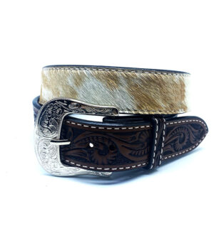 Hair On Leather Belt with Carving