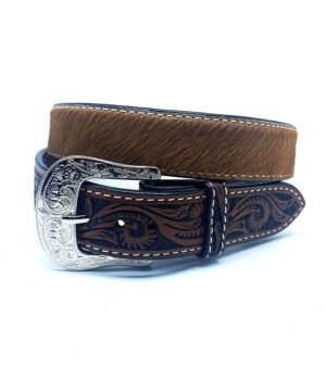 Hair On Leather Belt with Carving
