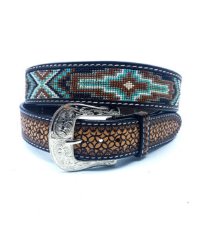 Brown and Teal Beaded Belt