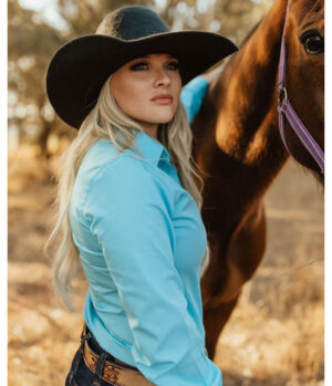 Circle L Ladies Turquoise Long Sleeve Fitted Arena Shirt