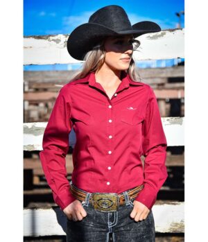 Circle L Ladies Maroon Long Sleeve Fitted Arena Shirt