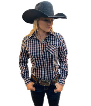 Circle L Ladies  Navy & Red Long Sleeve Fitted Arena Check Shirt