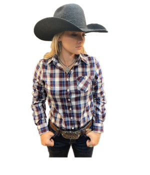 Circle L Ladies Blue and Maroon Long Sleeve Fitted Check Arena Shirt