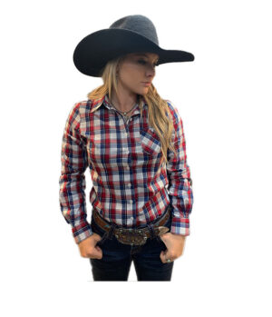 Circle L Ladies Blue and Red Long Sleeve Fitted Arena Check Shirt