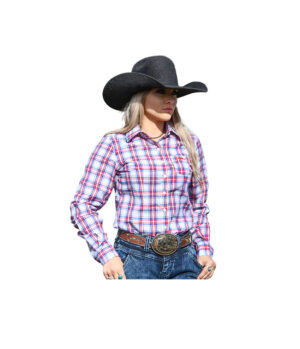 Circle L Ladies Red White & Blue Long Sleeve Fitted Arena Check Shirt