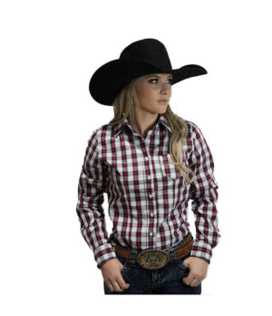 Circle L Ladies Red White and Black Long Sleeve Fitted Arena Check Shirt