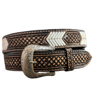 El Torro – Leather Belt with Tooling and Rawhide Weaving