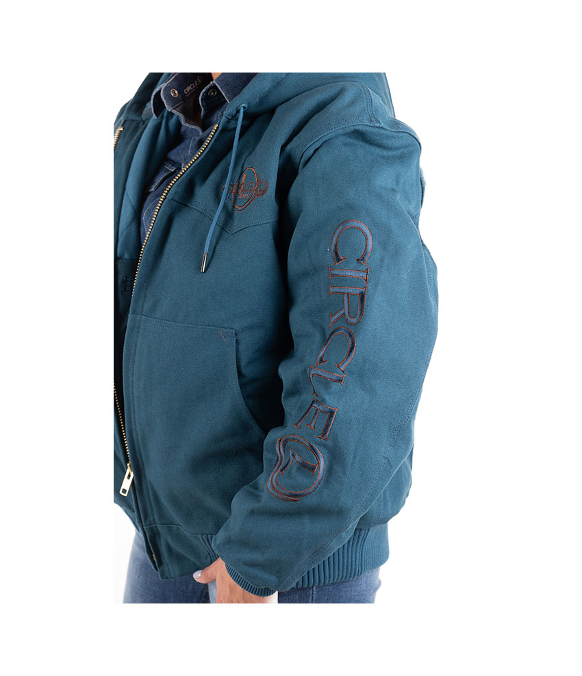 LADIES TEAL CANVAS HEAVY JACKET WITH HOOD - Image 2